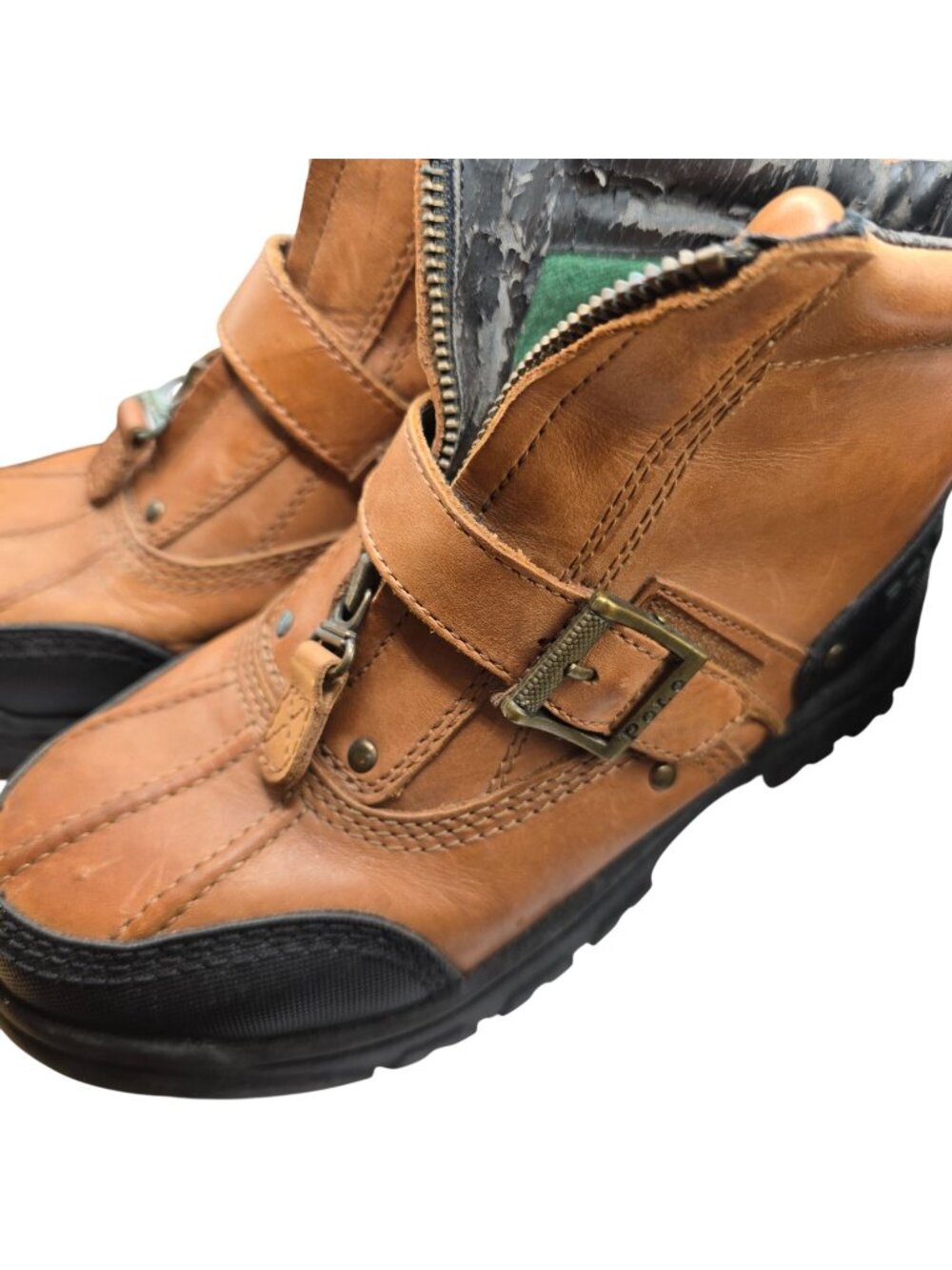 Boys Winter Boots Leather Polo Ralph Lauren Brown Rubber Soles Sze 4 Junior READ